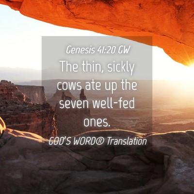 Picture 04 - Genesis 41:20 GW - The thin, sickly cows ate up the seven well-fed - Bible Verse Picture
