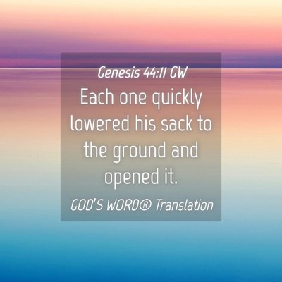 Picture 04 - Genesis 44:11 GW - Each one quickly lowered his sack to the ground - Bible Verse Picture