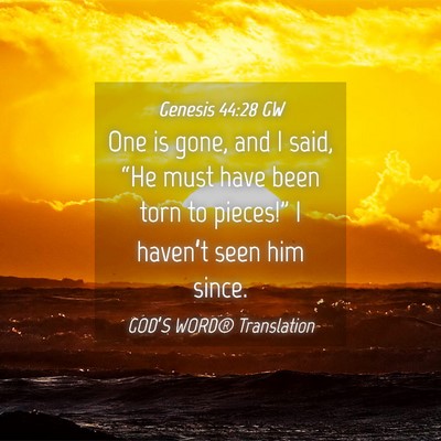 Picture 04 - Genesis 44:28 GW - One is gone, and I said, “He must have been - Bible Verse Picture