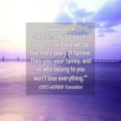 Picture 04 - Genesis 45:11 GW - I will provide for you in Egypt, since there will - Bible Verse Picture