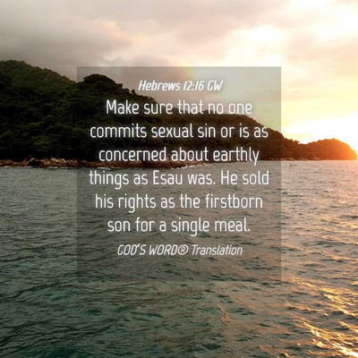 Picture 04 - Hebrews 12:16 GW - Make sure that no one commits sexual sin or is as - Bible Verse Picture