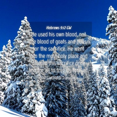 Picture 04 - Hebrews 9:12 GW - He used his own blood, not the blood of goats and - Bible Verse Picture