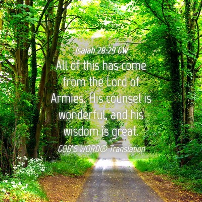 Picture 04 - Isaiah 28:29 GW - All of this has come from the Lord of Armies. His - Bible Verse Picture