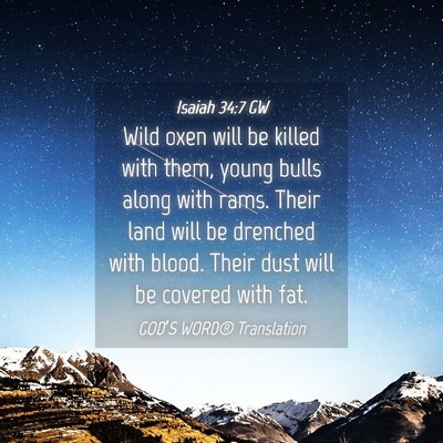 Picture 04 - Isaiah 34:7 GW - Wild oxen will be killed with them, young bulls - Bible Verse Picture