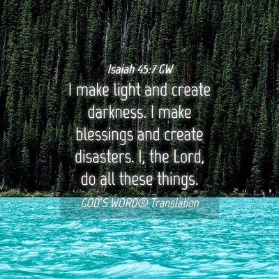 Picture 04 - Isaiah 45:7 GW - I make light and create darkness. I make - Bible Verse Picture