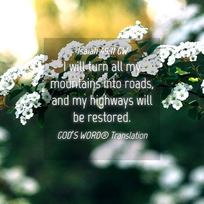 Picture 04 - Isaiah 49:11 GW - I will turn all my mountains into roads, and my - Bible Verse Picture