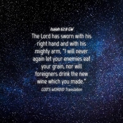 Picture 04 - Isaiah 62:8 GW - The Lord has sworn with his right hand and with - Bible Verse Picture