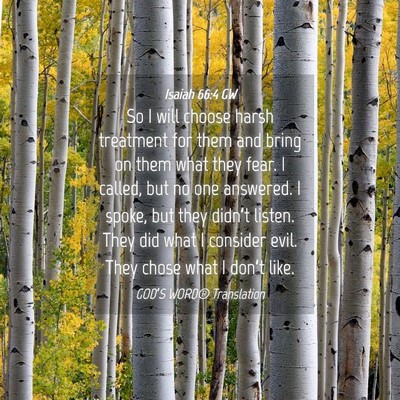 Picture 04 - Isaiah 66:4 GW - So I will choose harsh treatment for them and - Bible Verse Picture