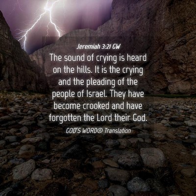 Picture 04 - Jeremiah 3:21 GW - The sound of crying is heard on the hills. It is - Bible Verse Picture