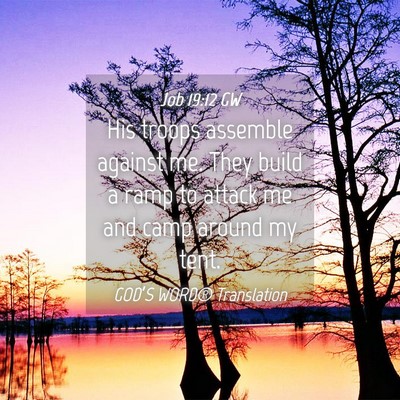 Picture 04 - Job 19:12 GW - His troops assemble against me. They build a ramp - Bible Verse Picture