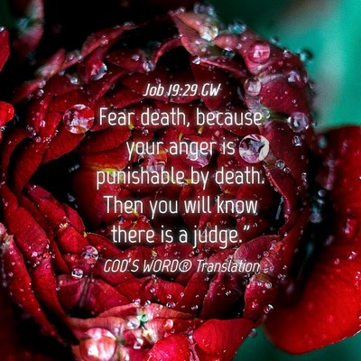 Picture 04 - Job 19:29 GW - Fear death, because your anger is punishable by - Bible Verse Picture