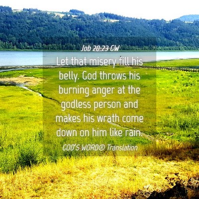 Picture 04 - Job 20:23 GW - Let that misery fill his belly. God throws his - Bible Verse Picture