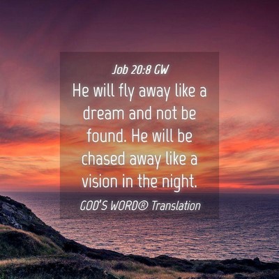 Picture 04 - Job 20:8 GW - He will fly away like a dream and not be found. - Bible Verse Picture