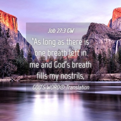 Picture 04 - Job 27:3 GW - ‘As long as there is one breath left in me and - Bible Verse Picture