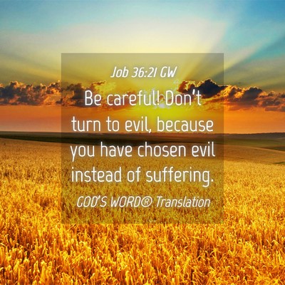 Picture 04 - Job 36:21 GW - Be careful! Don’t turn to evil, because you - Bible Verse Picture