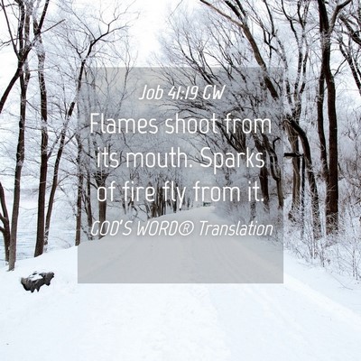 Picture 04 - Job 41:19 GW - Flames shoot from its mouth. Sparks of fire fly - Bible Verse Picture
