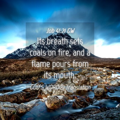 Picture 04 - Job 41:21 GW - Its breath sets coals on fire, and a flame pours - Bible Verse Picture