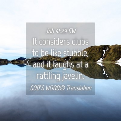 Picture 04 - Job 41:29 GW - It considers clubs to be like stubble, and it - Bible Verse Picture