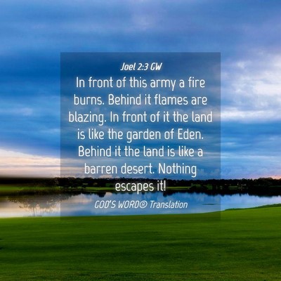 Picture 04 - Joel 2:3 GW - In front of this army a fire burns. Behind it - Bible Verse Picture