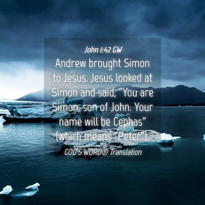 Picture 04 - John 1:42 GW - Andrew brought Simon to Jesus. Jesus looked at - Bible Verse Picture