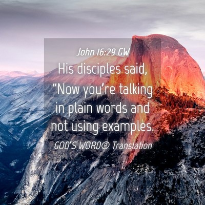 Picture 04 - John 16:29 GW - His disciples said, “Now you’re talking in - Bible Verse Picture
