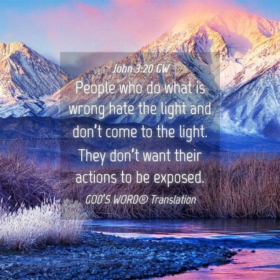 Picture 04 - John 3:20 GW - People who do what is wrong hate the light and - Bible Verse Picture