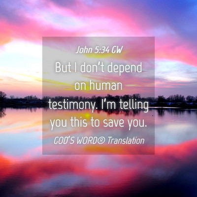 Picture 04 - John 5:34 GW - But I don’t depend on human testimony. I’m - Bible Verse Picture