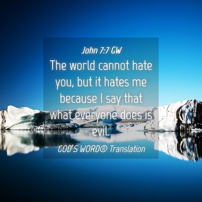 Picture 04 - John 7:7 GW - The world cannot hate you, but it hates me - Bible Verse Picture