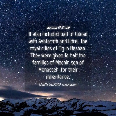 Picture 04 - Joshua 13:31 GW - It also included half of Gilead with Ashtaroth - Bible Verse Picture