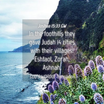 Picture 04 - Joshua 15:33 GW - In the foothills they gave Judah 14 cities with - Bible Verse Picture