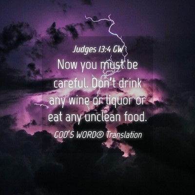 Picture 04 - Judges 13:4 GW - Now you must be careful. Don’t drink any wine - Bible Verse Picture
