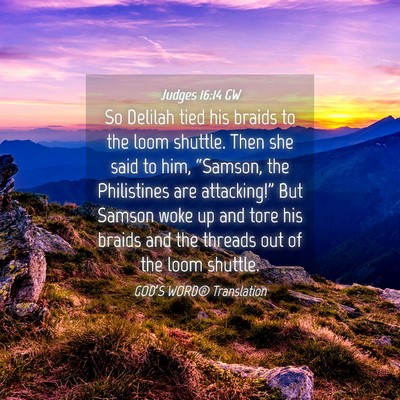 Picture 04 - Judges 16:14 GW - So Delilah tied his braids to the loom shuttle. - Bible Verse Picture