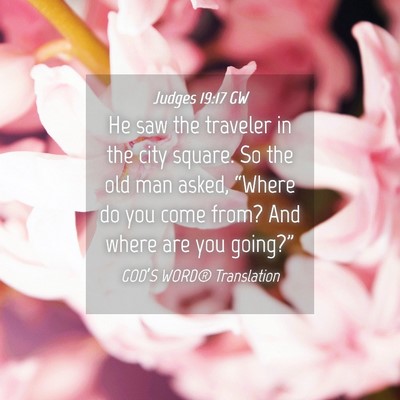Picture 04 - Judges 19:17 GW - He saw the traveler in the city square. So the - Bible Verse Picture