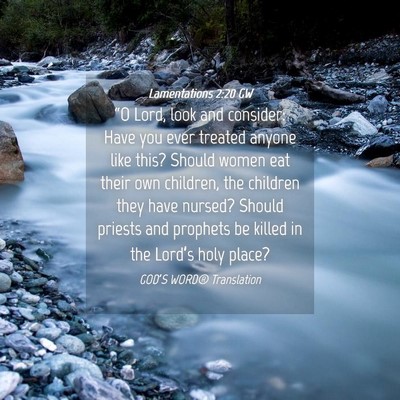 Picture 04 - Lamentations 2:20 GW - “O Lord, look and consider: Have you ever - Bible Verse Picture