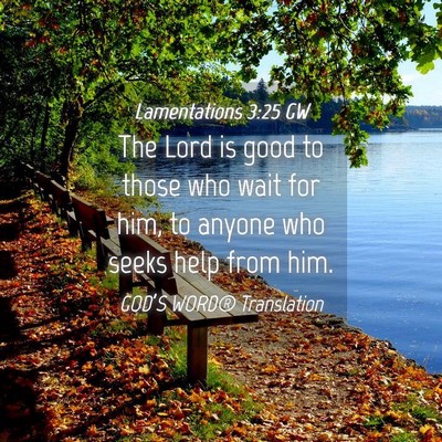Picture 04 - Lamentations 3:25 GW - The Lord is good to those who wait for him, to - Bible Verse Picture