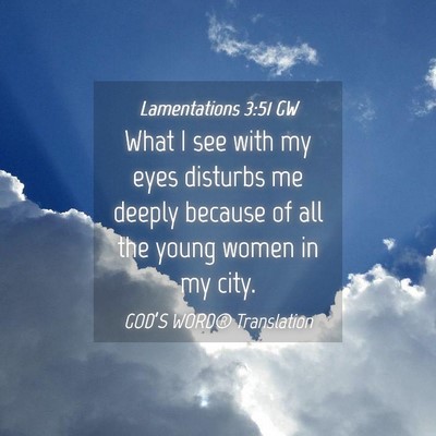Picture 04 - Lamentations 3:51 GW - What I see with my eyes disturbs me deeply - Bible Verse Picture