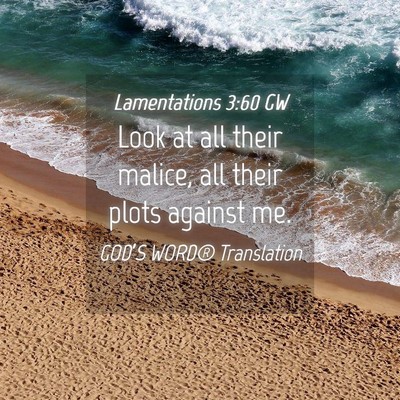 Picture 04 - Lamentations 3:60 GW - Look at all their malice, all their plots against - Bible Verse Picture