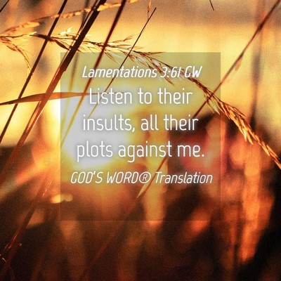 Picture 04 - Lamentations 3:61 GW - Listen to their insults, all their plots against - Bible Verse Picture
