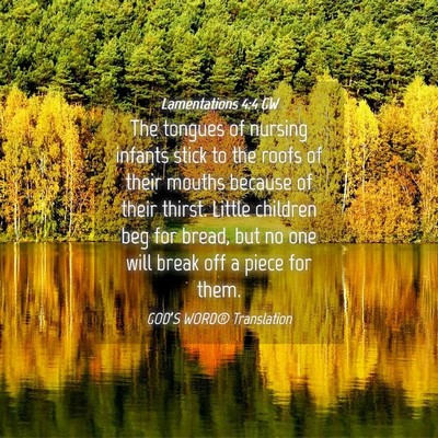 Picture 04 - Lamentations 4:4 GW - The tongues of nursing infants stick to the roofs - Bible Verse Picture