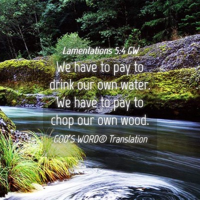 Picture 04 - Lamentations 5:4 GW - We have to pay to drink our own water. We have to - Bible Verse Picture