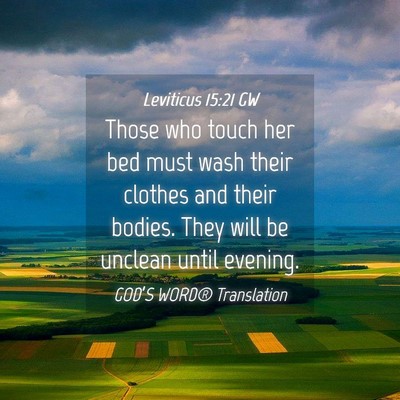 Picture 04 - Leviticus 15:21 GW - Those who touch her bed must wash their clothes - Bible Verse Picture