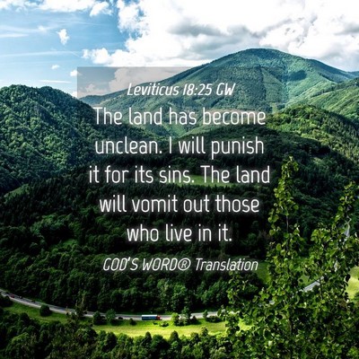 Picture 04 - Leviticus 18:25 GW - The land has become unclean. I will punish it for - Bible Verse Picture