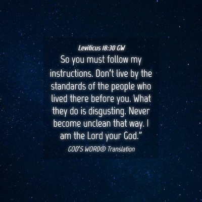 Picture 04 - Leviticus 18:30 GW - So you must follow my instructions. Don’t live - Bible Verse Picture
