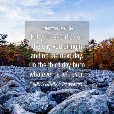 Picture 04 - Leviticus 19:6 GW - Eat your sacrifice on the day you bring it and on - Bible Verse Picture