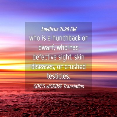 Picture 04 - Leviticus 21:20 GW - who is a hunchback or dwarf, who has defective - Bible Verse Picture