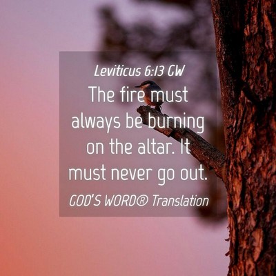 Picture 04 - Leviticus 6:13 GW - The fire must always be burning on the altar. It - Bible Verse Picture