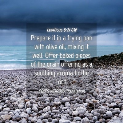 Picture 04 - Leviticus 6:21 GW - Prepare it in a frying pan with olive oil, mixing - Bible Verse Picture