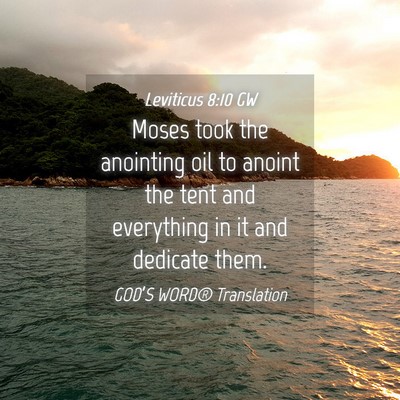 Picture 04 - Leviticus 8:10 GW - Moses took the anointing oil to anoint the tent - Bible Verse Picture