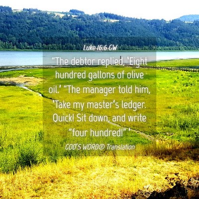 Picture 04 - Luke 16:6 GW - “The debtor replied, ‘Eight hundred gallons - Bible Verse Picture