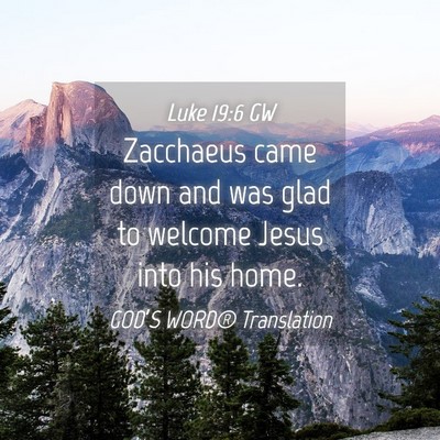 Picture 04 - Luke 19:6 GW - Zacchaeus came down and was glad to welcome Jesus - Bible Verse Picture
